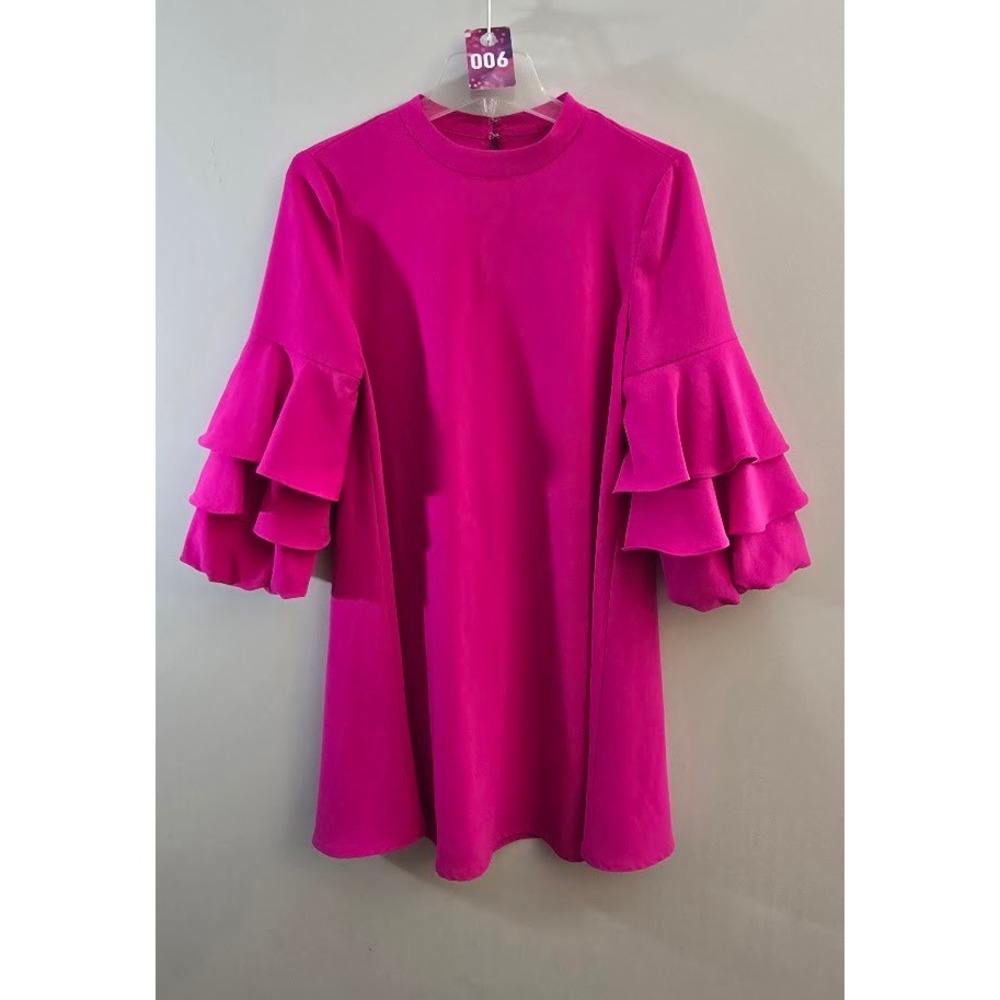 Laundry by Shelli Segal Womens Shift Dress Pink Tiered Ruffle Sleeve Coquette 4